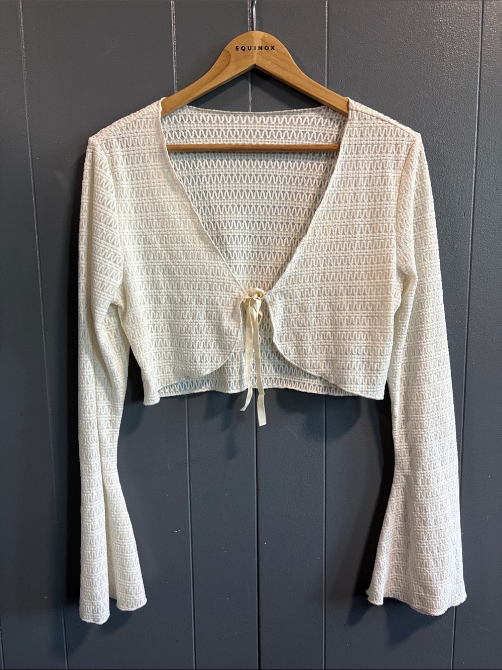 Source Unknown Cream Tie-Front Cropped Knit Cardigan